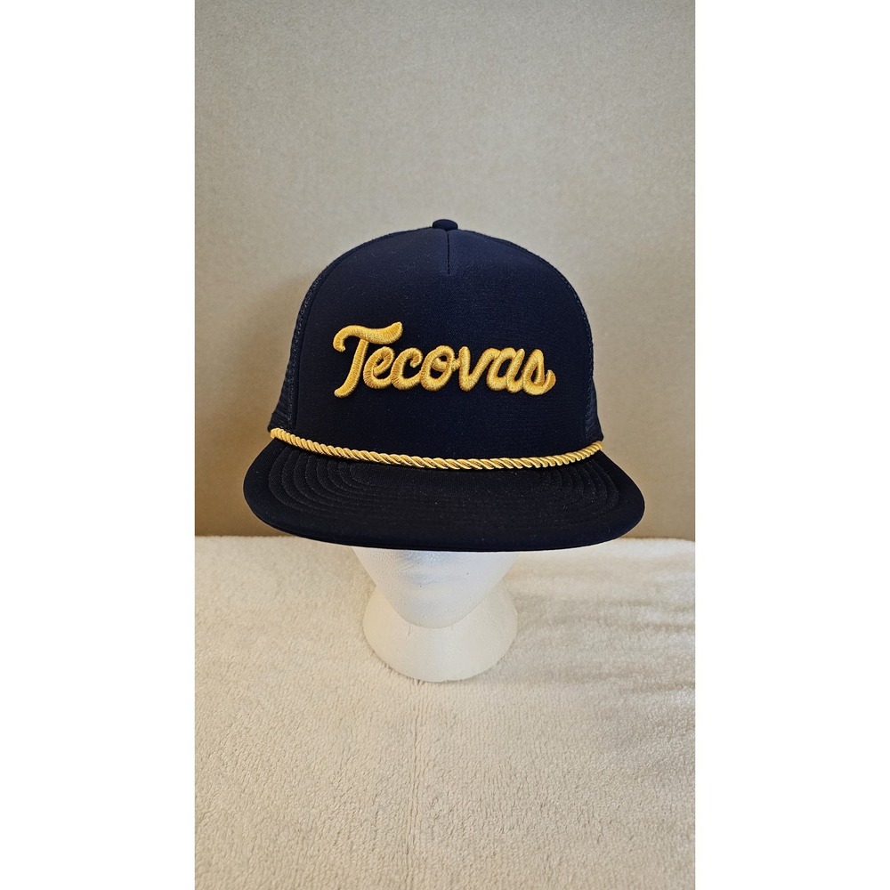 Tecovas Hat Cap Snap Back Mens One Size Navy Gold Rope Trucker Mesh Cursive